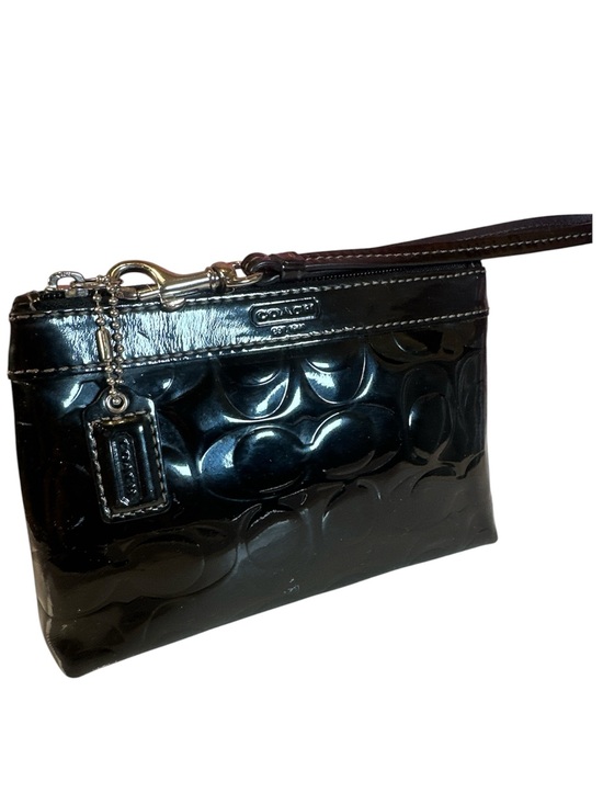Coach Handbags - COACH Signature Stitch Black Embossed Patent Leather Wristlet